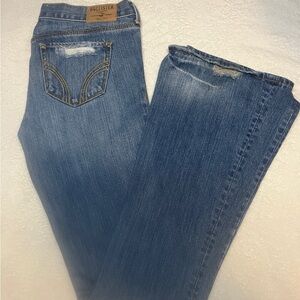 Hollister Women's low rise flare Jeans with Light Distress